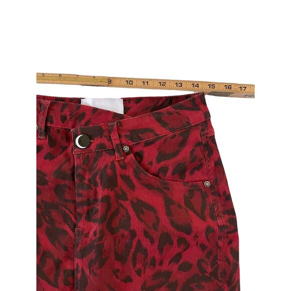 NGHTBRD European Brand Womens 26 Red Black Leopard Assymetrical Mini Skirt #499 - Picture 6 of 11